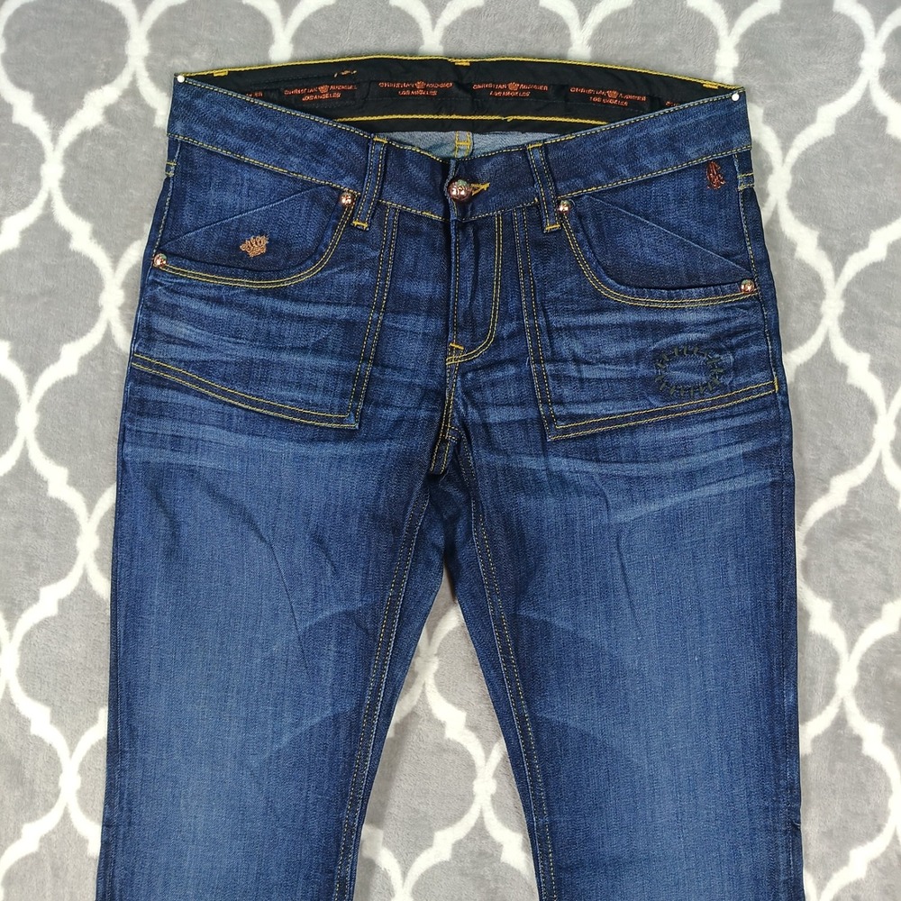 Christian Audigier Jeans Women SZ 26 Blue Dark Wash Straight Leg CANDIANI Denim